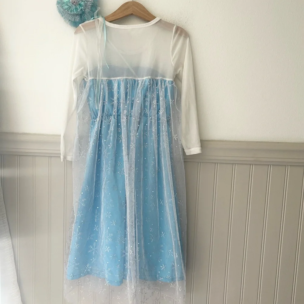 Princess Elsa Halloween Girls 5/6 Costume Frozen Dress with Wand